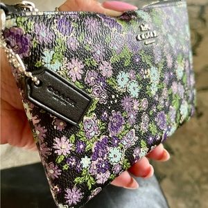 Coach Large Canvas Wristlet Wallet Pouch Floral Print.(no strap included)